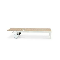 Conjunto De 2 Tumbonas Aluminio Blanco Y Polietileno De Alta Densidad Imitación Madera Con Ruedas Con Cojín + Mesita Auxiliar – Osaka Blanco -Grohe Shop a25