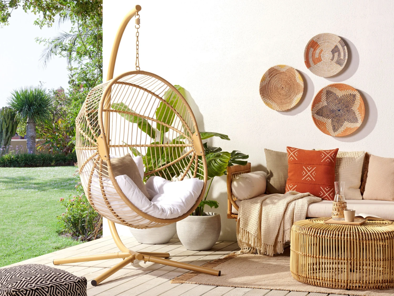 Silla Colgante Con Soporte De Ratán Beige/blanco ACRI - Imagen 2